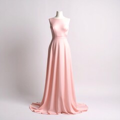 Elegant Pink Satin Evening Gown on Mannequin Display