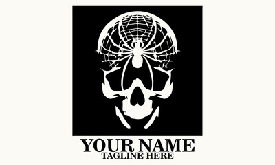 skull with black widow spider illustration vector, skull and spider logo icon. skull and spider vector illustration