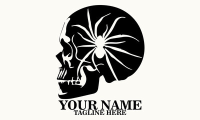 skull with black widow spider illustration vector, skull and spider logo icon. skull and spider vector illustration