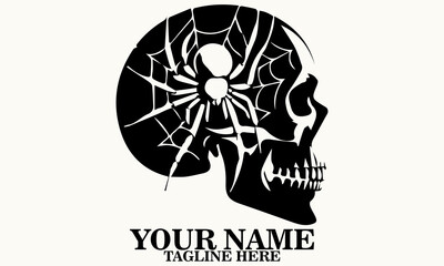 skull with black widow spider illustration vector, skull and spider logo icon. skull and spider vector illustration
