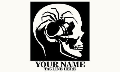 skull with black widow spider illustration vector, skull and spider logo icon. skull and spider vector illustration