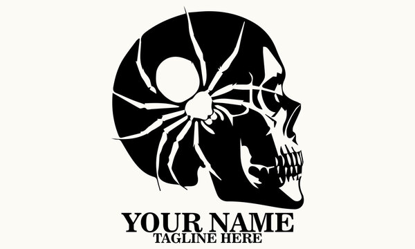 skull with black widow spider illustration vector, skull and spider logo icon. skull and spider vector illustration