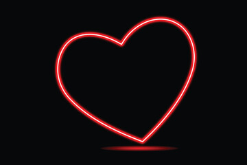 A vibrant red neon heart glowing brightly against a deep black background
