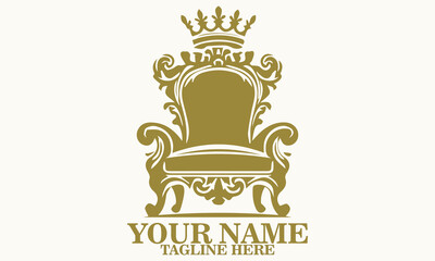 elegant throne logo icon. elegant throne vector illustration, elegant throne vintage ornate luxury design 