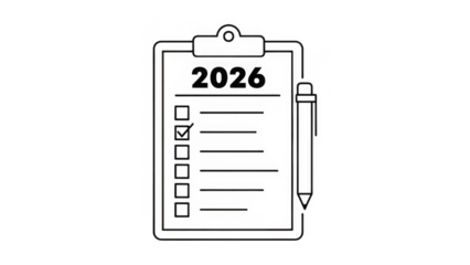 2026 Goals Checklist On Clipboard With Pen Outline