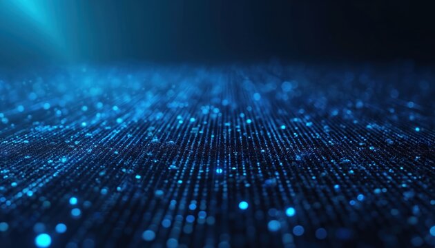 Abstract blue digital background with glowing particles and light rays. Represents big data streams and tech concepts. Clean and futuristic visuals for data science.