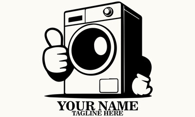 Cartoon washing machine icon. Cartoon washing machine, smiling face, thumbs up gesture vector illustration. cartoon washing machine logo design