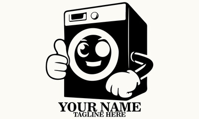 Cartoon washing machine icon. Cartoon washing machine, smiling face, thumbs up gesture vector illustration. cartoon washing machine logo design