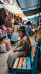 Mujer Andina en Mercado de Per&uacute;