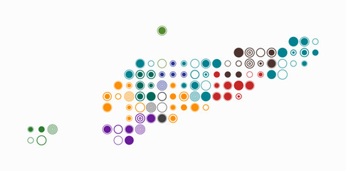 Timor-Leste, shape of the country build of colored cells. Digital style map of the Timor-Leste on white background. Large size circle blocks. Amazing vector illustration.