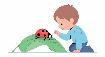 Boy looking at ladybug on a leaf © Pandaman1102