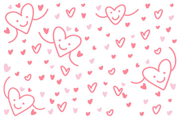 Seamless Pink Doodle Heart Pattern Background. Cute hand-drawn heart pattern background. Perfect for Valentine's Day, wedding, fabric, and romantic digital design. Seamless texture.