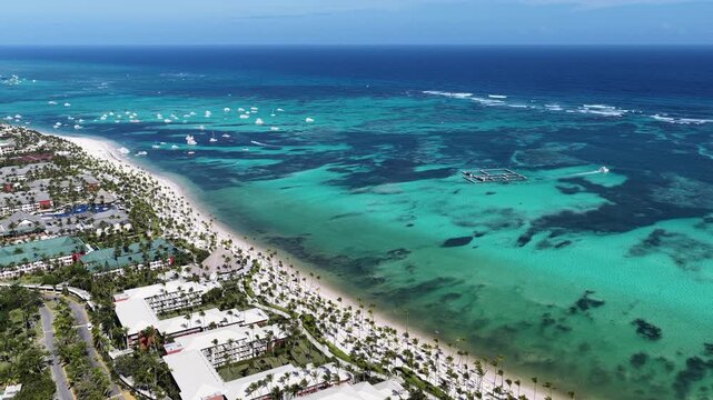 Punta Cana Skyline At Bavaro In Punta Cana Dominican Republic. Caribbean Skyline. Beach Landscape. Nature Seascape. Punta Cana Skyline In Bavaro In Punta Cana Dominican Republic. Scenic Palm Trees.