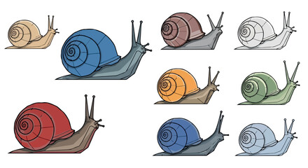 Colorful snails collection with transparent background © Pandaman1102