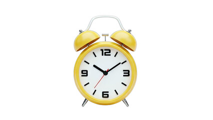 Yellow Alarm Clock Showing Time on White Background