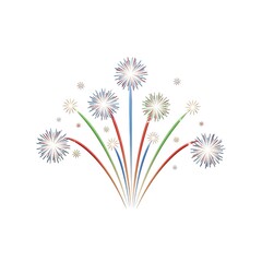 Obraz premium Colorful fireworks exploding in a burst of light and sparks against a white background, celebrating holidays and events.
