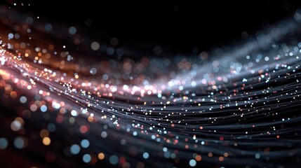 Neon particle field glowing with motion dots and electric lines, abstract scientific background in neon for physics, data, or energy concepts