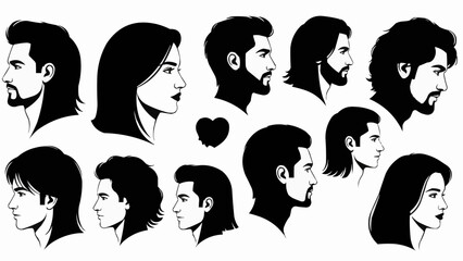 Collection of Diverse Male and Female Silhouettes in Profile View.