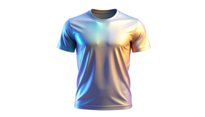 A realistic, shimmering white crewneck t-shirt floats against a black background