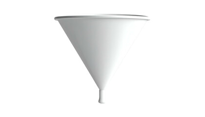 A white, cone-shaped laboratory tool with a wide mouth and narrow outlet, against black