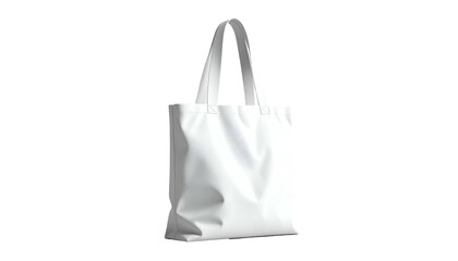 Isolated white tote bag with handles, slightly rumpled, against a solid black background