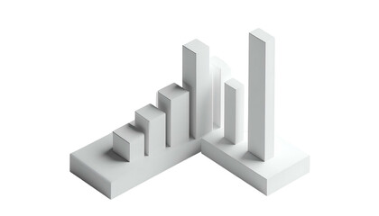 Isometric view of a white, stepped block structure, like a graph, against a black background