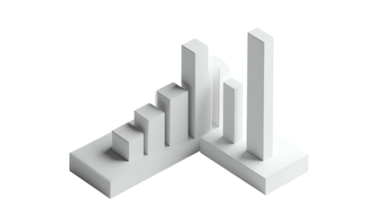 Isometric view of a white, stepped block structure, like a graph, against a black background