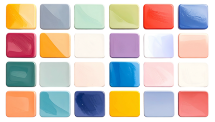 A grid of 25 colorful, glossy, square tiles arranged in five rows of five