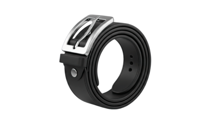 Black Leather Belt Rolled Up on White Background