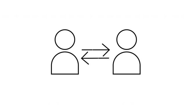 Two simplistic figures face each other with bidirectional arrows between them
