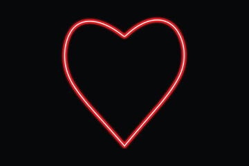 A glowing red neon heart symbol illuminates the darkness, representing love and passion