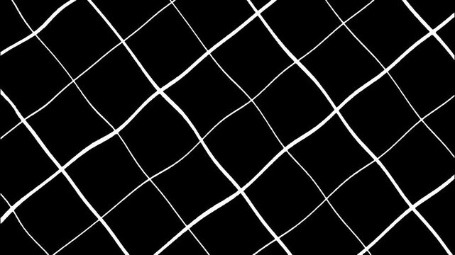 Black rectangle with wavy grid. Animation with black square and white moving grid. Grid moves in wav...