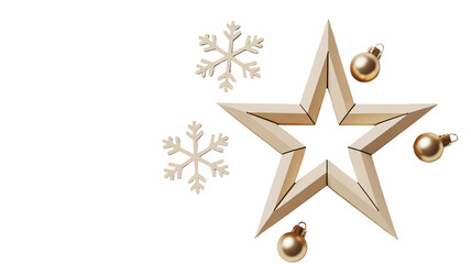 Fototapeta premium Golden star and ornaments on black background for Christmas