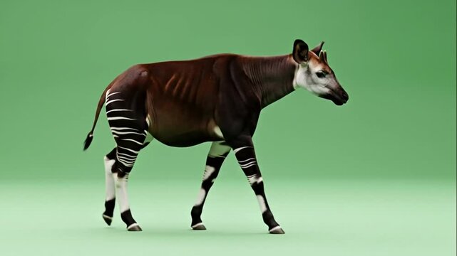 Okapi Rare African Animal Walking on Green Screen Chroma Key Background