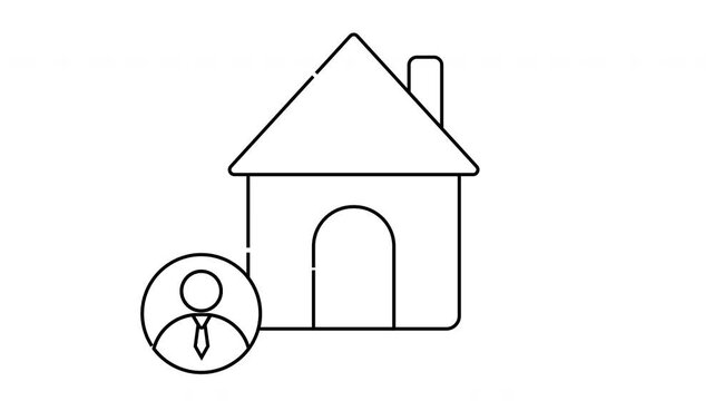 Outlined house icon with a person wearing a tie symbol affixed to it