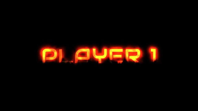 Player 1 text message animation with fire effect on black background