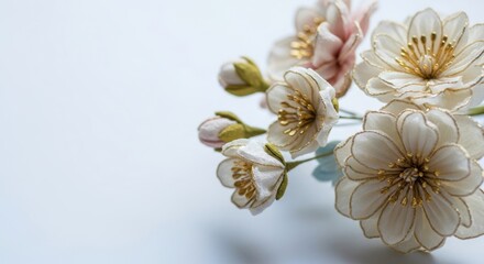 Delicate artificial cherry blossoms with gold accents