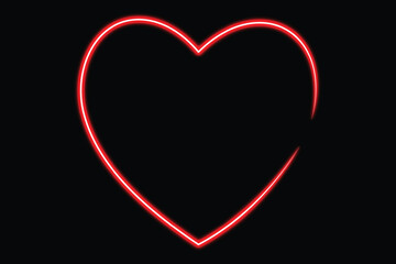 A simple red neon heart outline glowing brightly against a dark black background