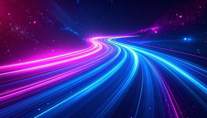 Vibrant Neon Light Trails in Deep Space.