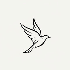 Obraz premium Soaring Silhouette: An elegant, minimalist line drawing of a bird in mid-flight, representing freedom and peace.