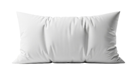 A single, soft, rectangular white pillow shown horizontally isolated on transparent background for bedding or sleep concept