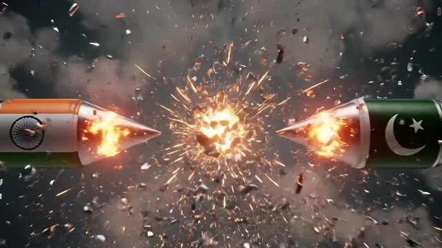 Indian defense power animation showing missile confrontation scene in dynamic motion symbolizing national security strength and strategic readiness in India concept for Republic awareness and Independ