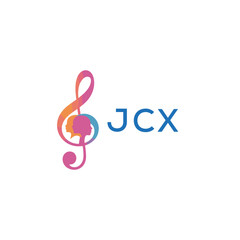Fototapeta premium “Creative music logo with human silhouettes and treble clef in gradient colors, JCX Later Logo, modern artistic design isolated on white background” 