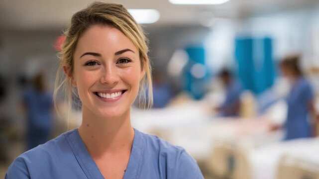 Dedicated Nurse's Gentle Smile: A healthcare professional radiates compassion and competence in a hospital setting, her warm smile a beacon of hope and healing.