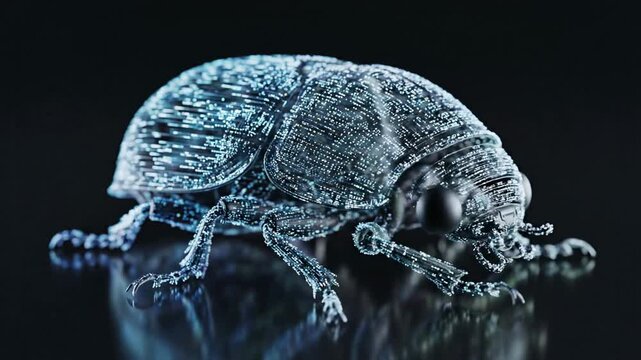 Detailed Macro Shot of a Blue Weevil Beetle on Black Surface.