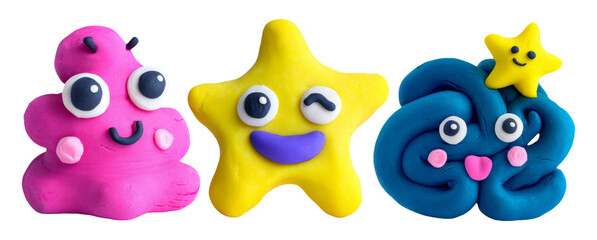 Fototapeta premium Colorful 3D Mood Monsters in Plasticine Cartoon Style for Cheerful Designs