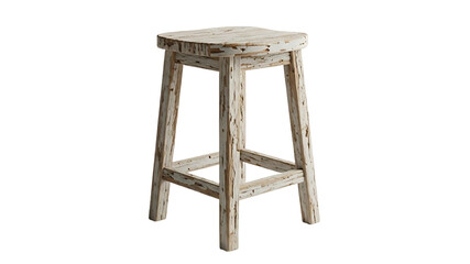 Rustic Wooden Stool with Round Seat and Weathered Paint on White.png

