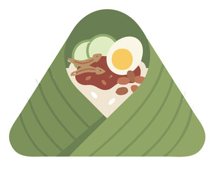 vector illustration of a wrapped nasi lemak in banana leaf