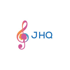“Creative music logo with human silhouettes and treble clef in gradient colors, JHQ Later Logo, modern artistic design isolated on white background” 
