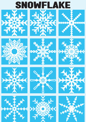 Set of 12 Snowflake Design Flat Snow Collection Vector